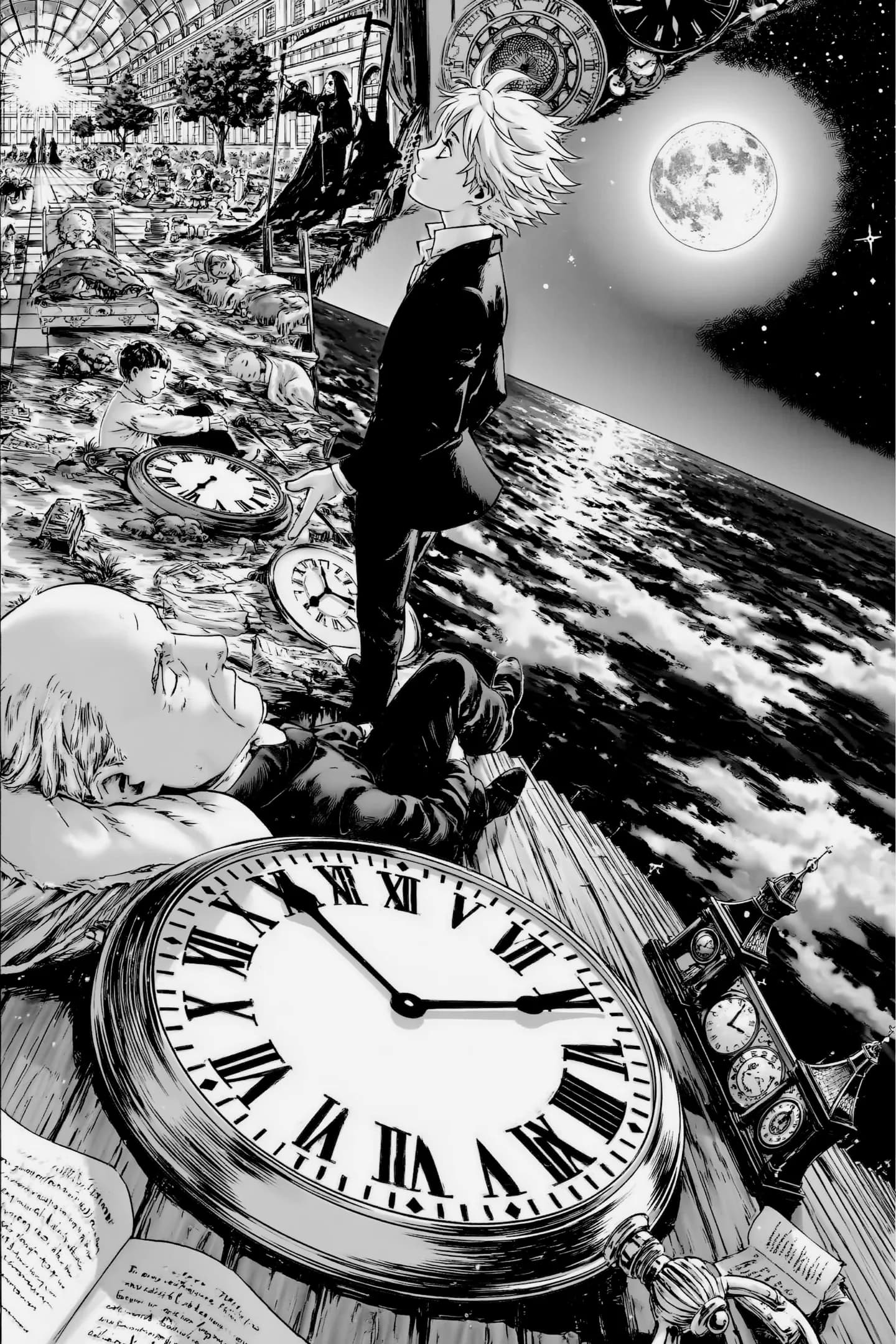 Relógios e lua — representação do tempo e do envelhecimento